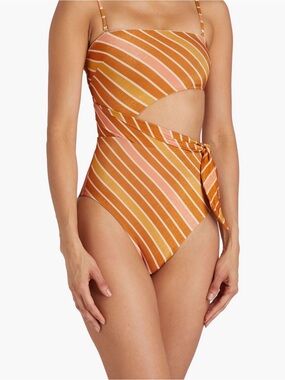 Zimmermann Orange and Pink Striped One-Piece Swimwear